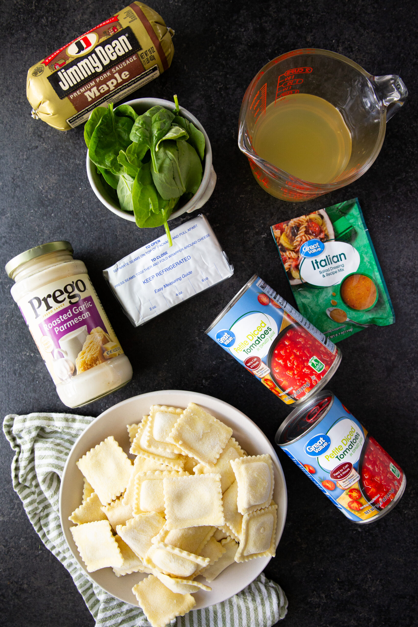 Ingredients for crockpot creamy sausage ravioli