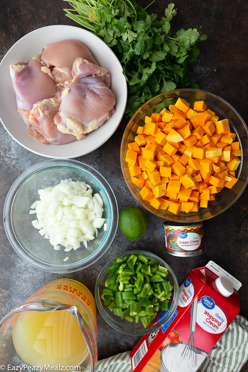 Ingredients for butternut squash white chicken chili