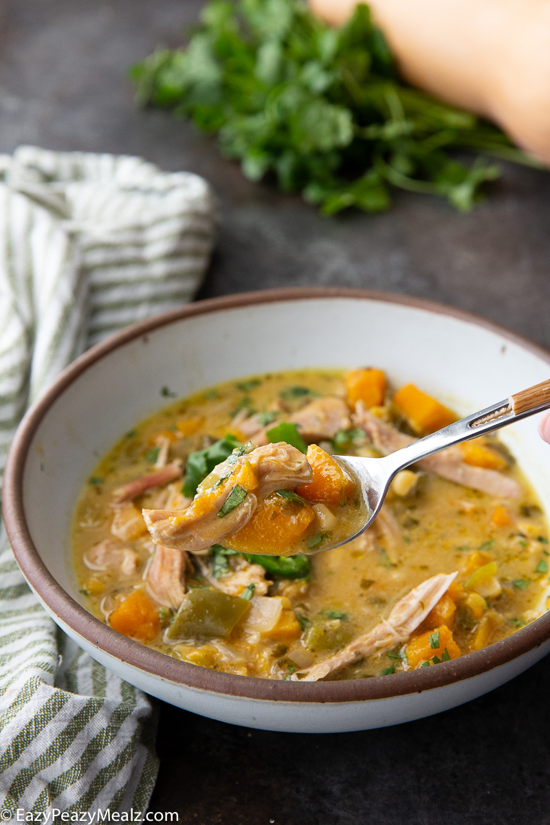 Slow cooker butternut squash chicken chili