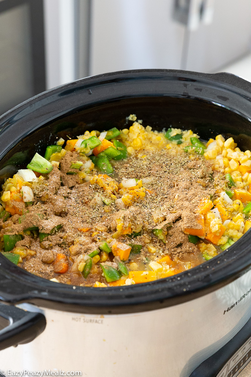 Ingredients for slow cooker butternut squash chicken chili