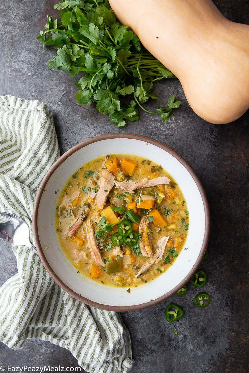 Slow cooker butternut squash white chicken chili