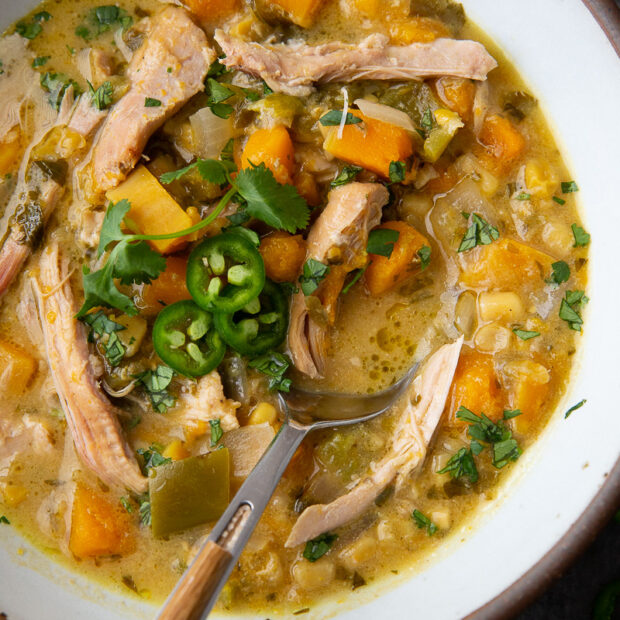 Slow cooker butternut squash white chicken chili