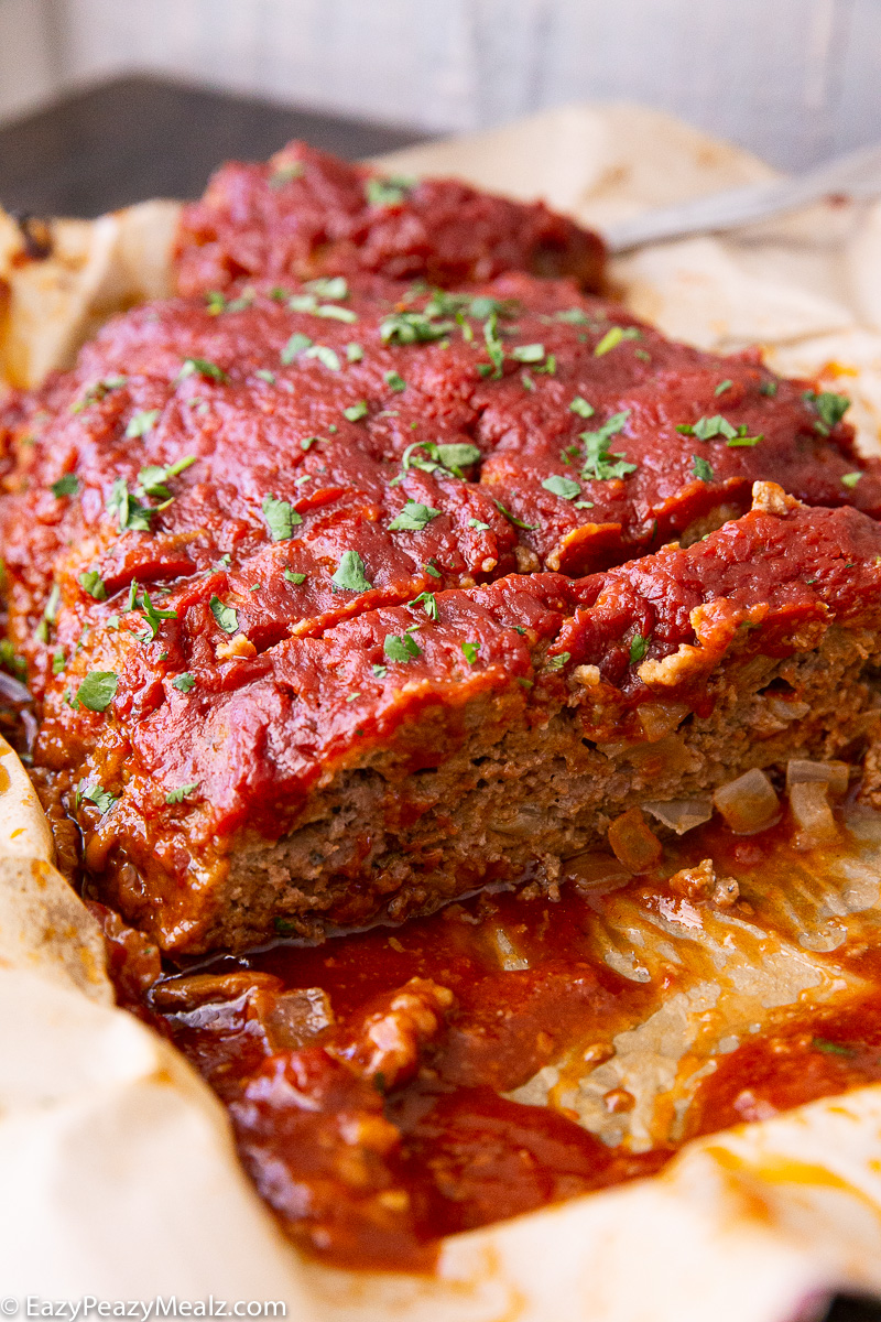 Slow cooker meatloaf with a sweet and savory ketchup glaze.