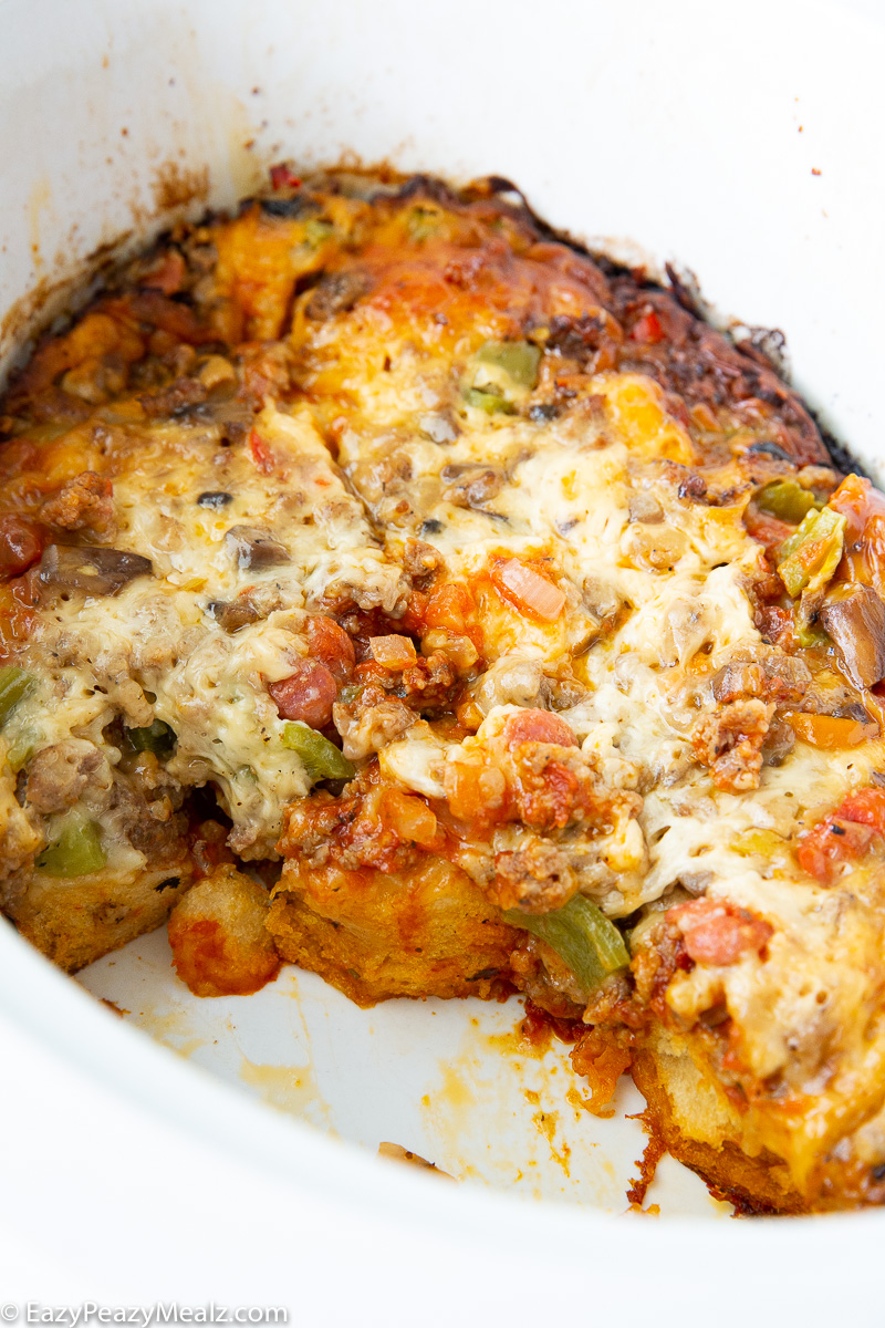 Slow Cooker pizza, a fun bubble pizza made in a crockpot.