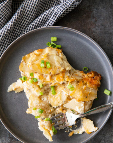 Scalloped potatoes cooked in the slow cooker.