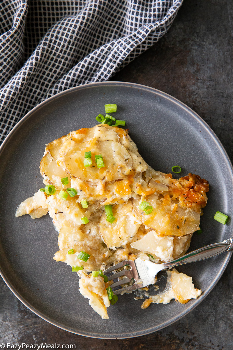 Scalloped potatoes cooked in the slow cooker.