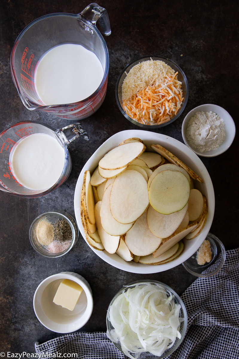 Ingredients for slow cooker scalloped potatoes.